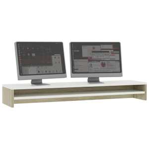 vidaXL Βάση Οθονών Λευκό/Sonoma Δρυς 100 x 24 x 13 εκ. από Μοριοσανίδα