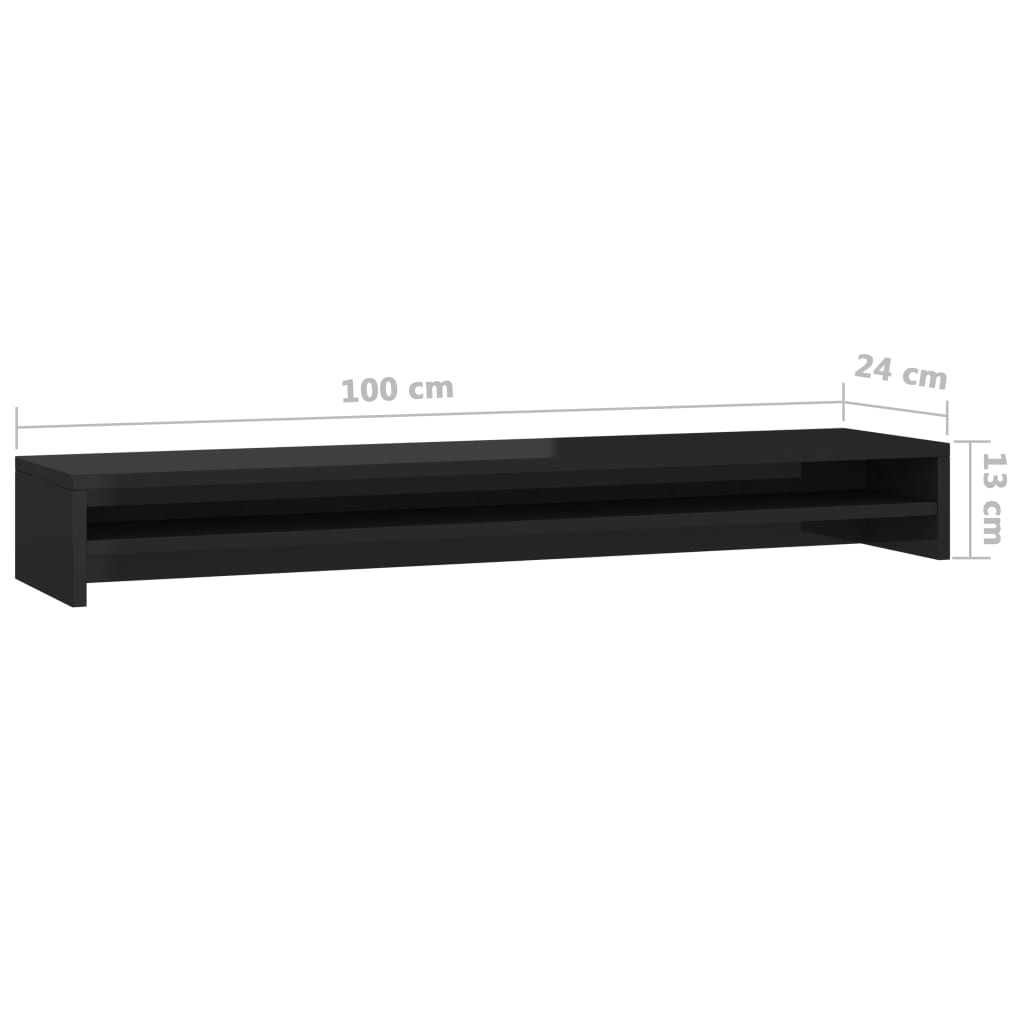 Magasfényű fekete forgácslap monitorállvány 100 x 24 x 13 cm 