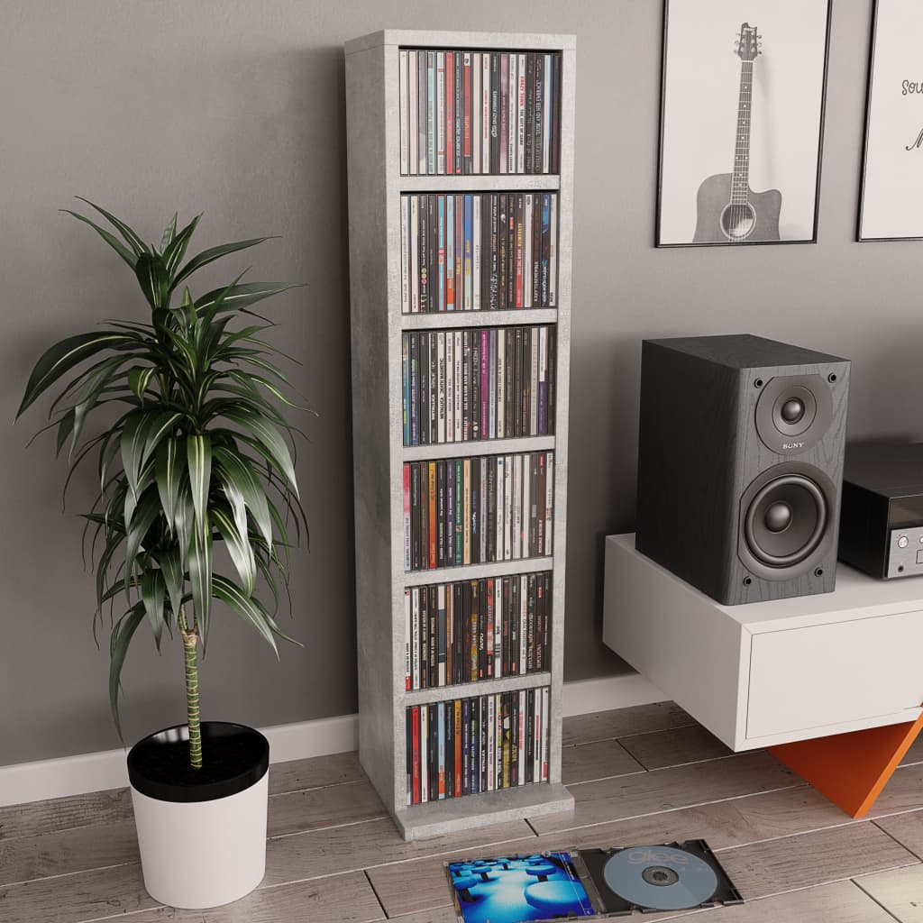 vidaXL Dulap CD-uri, gri beton, 21x20x88 cm, lemn compozit
