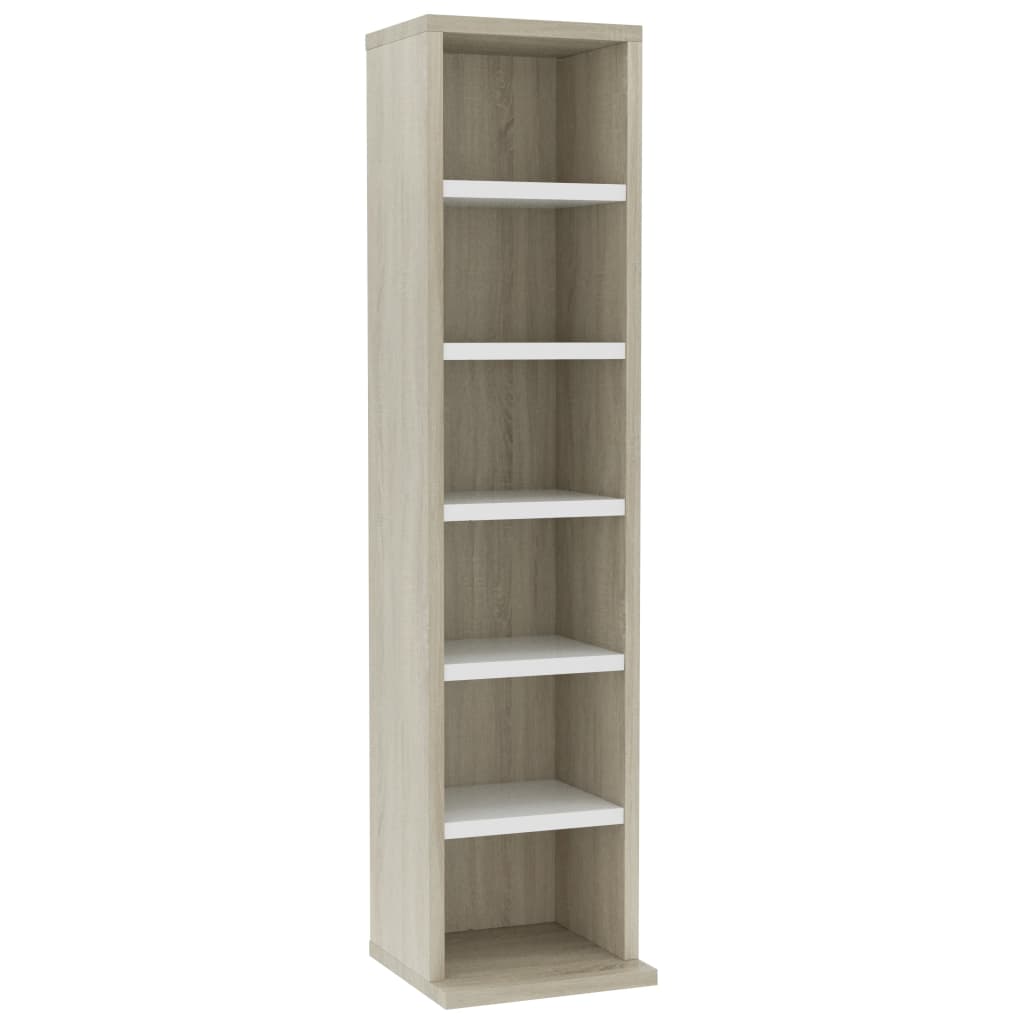 

vidaXL CD Cabinet White and Sonoma Oak 8.3"x7.9"x34.6" Engineered Wood