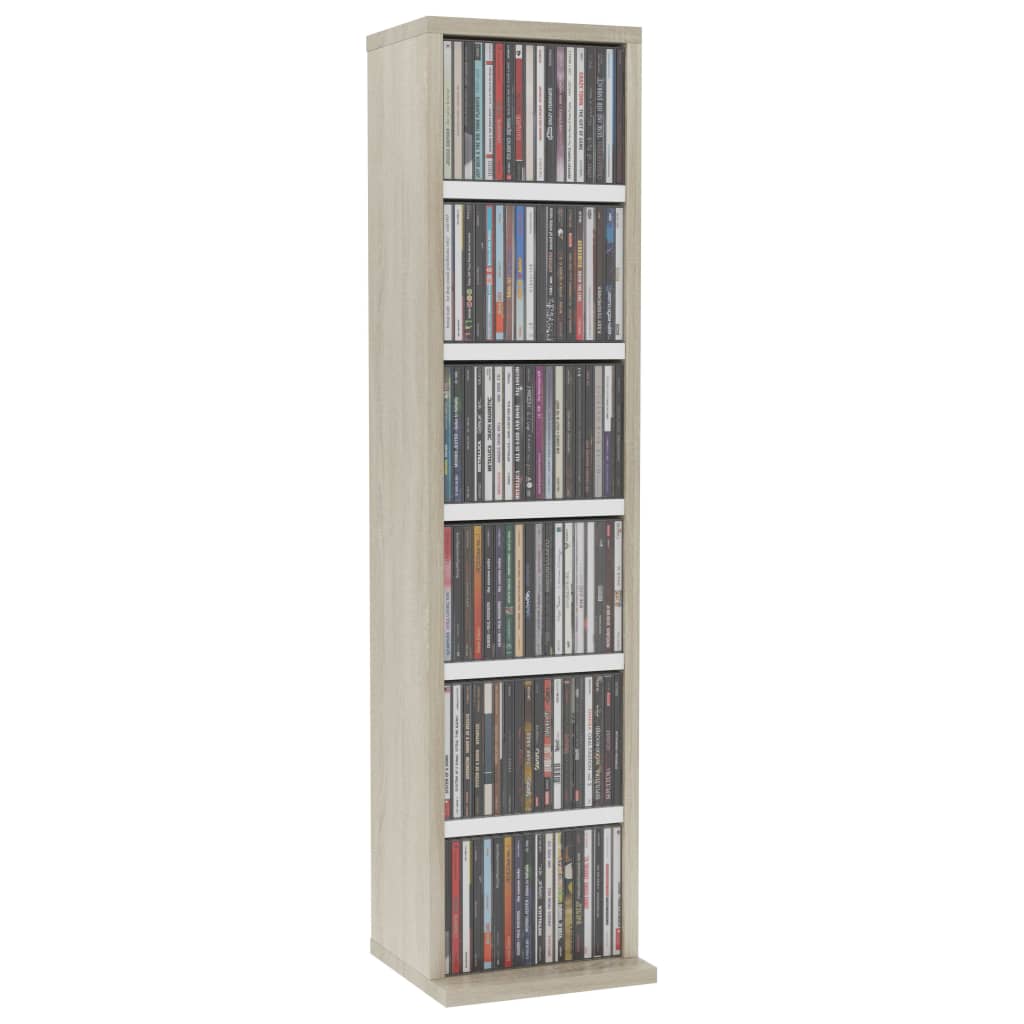 

vidaXL Cd-kast 21x20x88 cm bewerkt hout wit en sonoma eikenkleurig