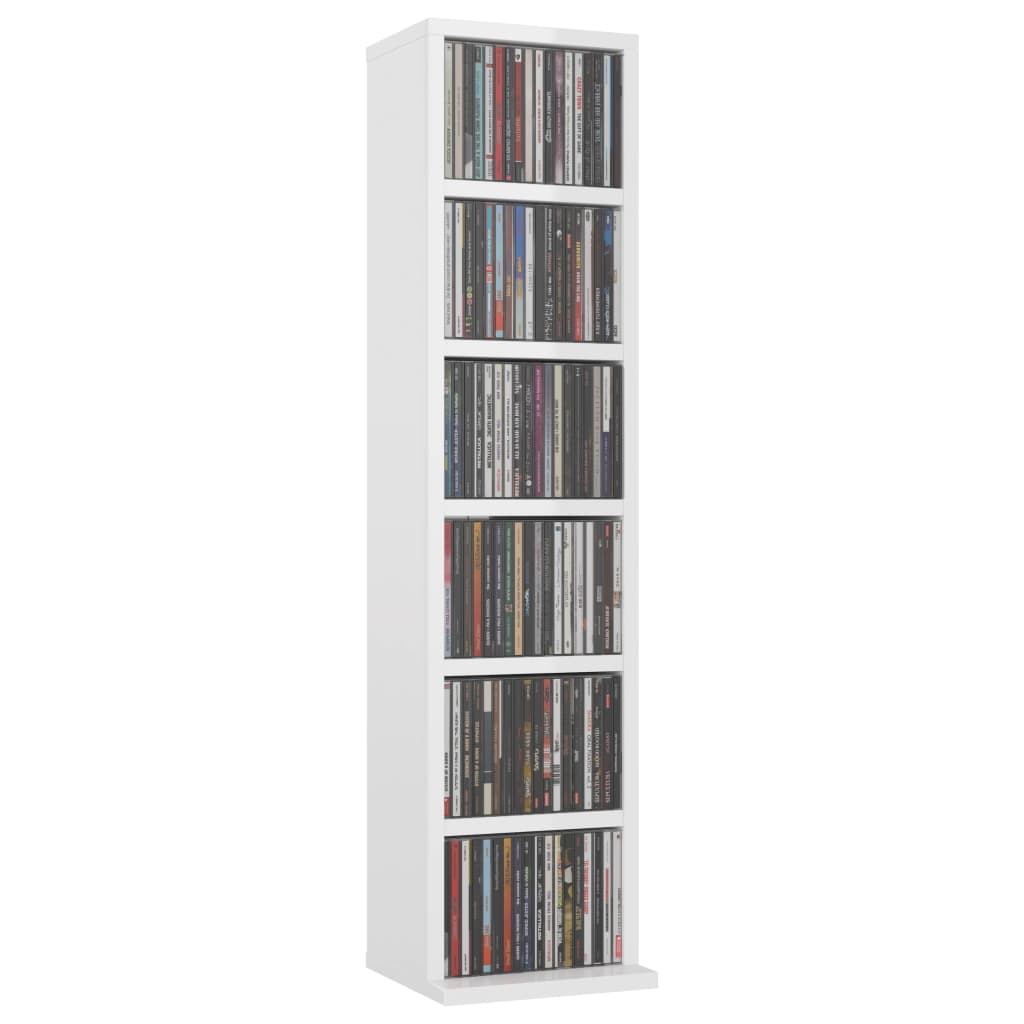 magasfényű fehér szerelt fa CD-szekrény 21 x 20 x 88 cm
