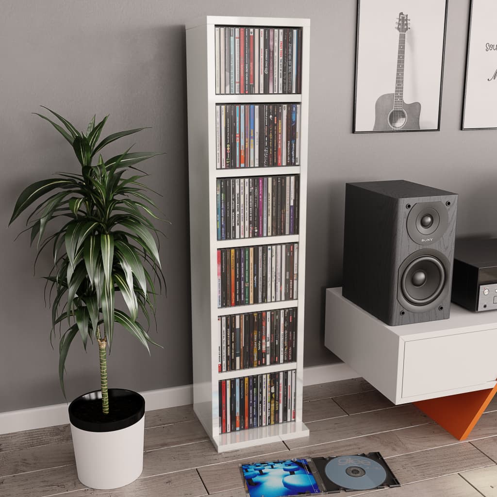 vidaXL Dulap CD-uri, alb extralucios, 21x20x88 cm, lemn compozit