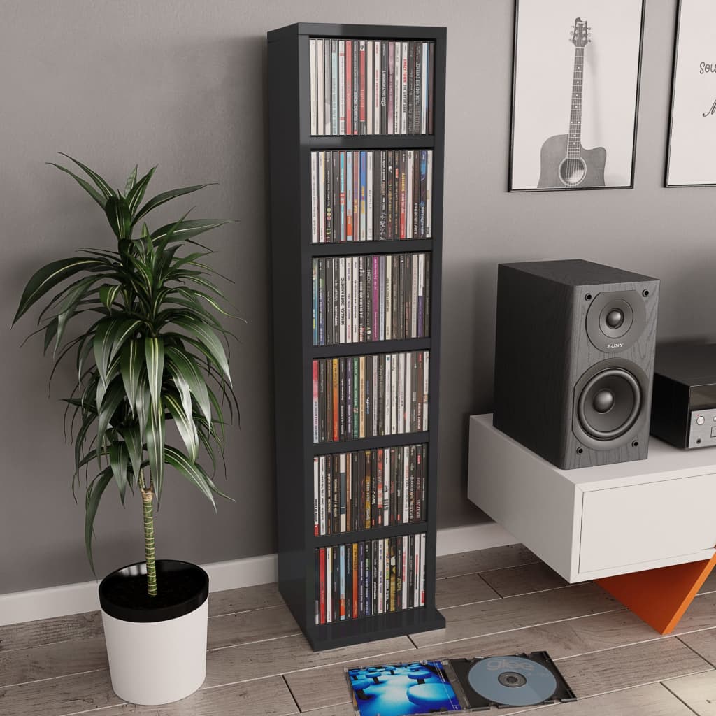 vidaXL Dulap CD-uri, negru extralucios, 21 x 20 x 88 cm, PAL de la vidaxl imagine noua