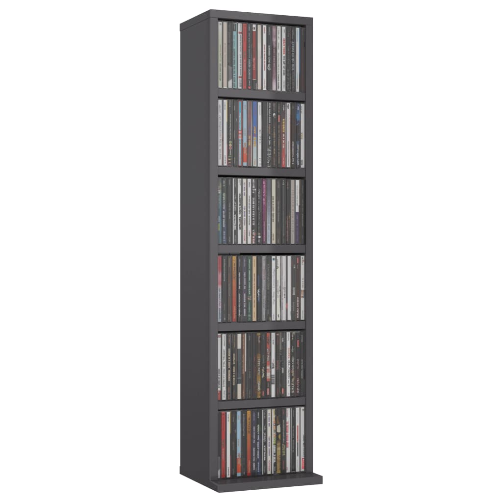 vidaXL Skříňka na CD šedá s vysokým leskem 21 x 20 x 88 cm dřevotříska