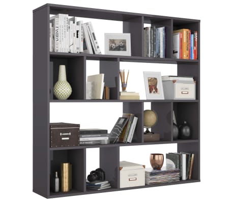 vidaXL Room Divider/Book Cabinet High Gloss Grey 110x24x110 cm Engineered Wood