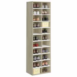 vidaXL Skoskap hvit og sonoma eik 54x34x183 cm sponplate