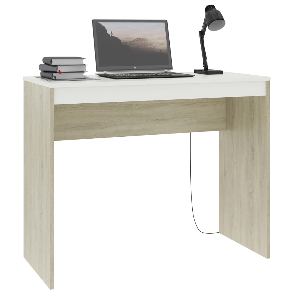 

vidaXL Bureau 90x40x72 cm bewerkt hout wit en sonoma eikenkleurig