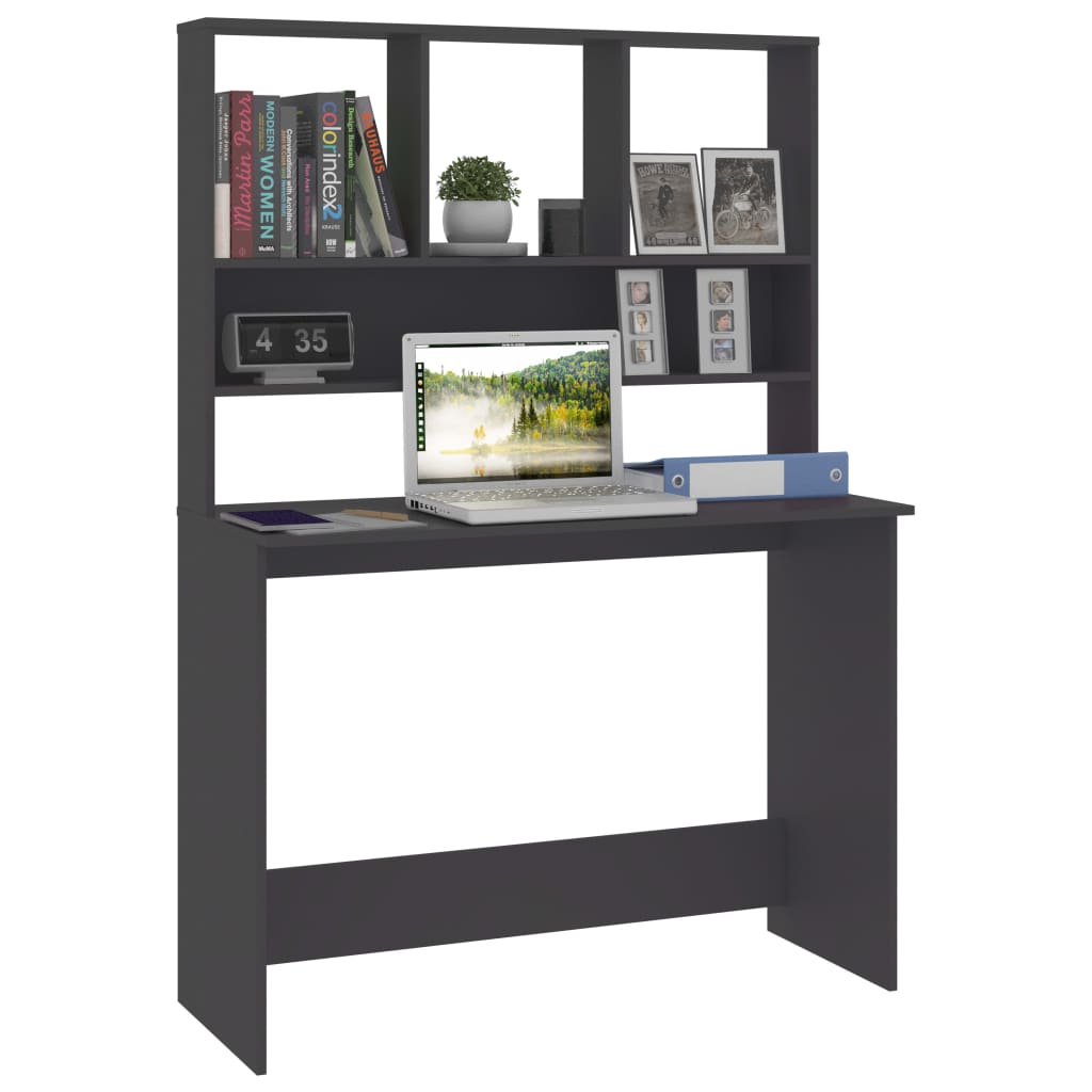 vidaXL Desk with Shelves Gray 43.3"x17.7"x61.8" Chipboard