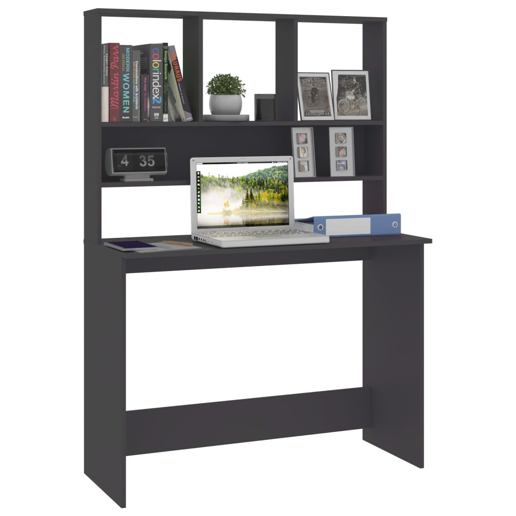 

vidaXL Bureau met schappen 110x45x157 cm bewerkt hout grijs