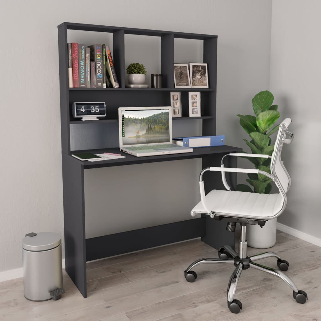 vidaXL Työpöytä hyllyillä harmaa 110x45x157 cm lastulevy