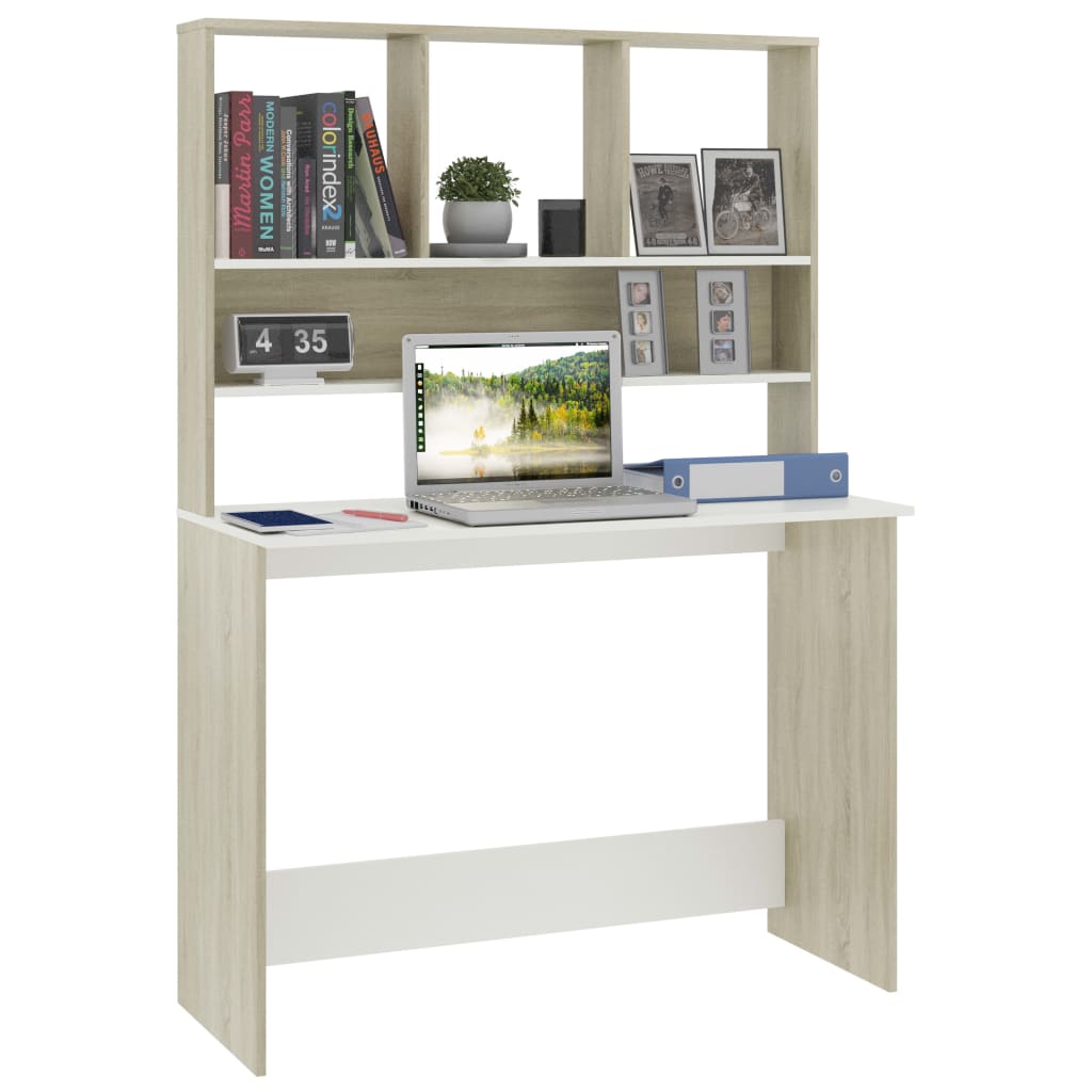 

vidaXL Bureau met schappen 110x45x157cm bewerkt hout wit en eikenkleur