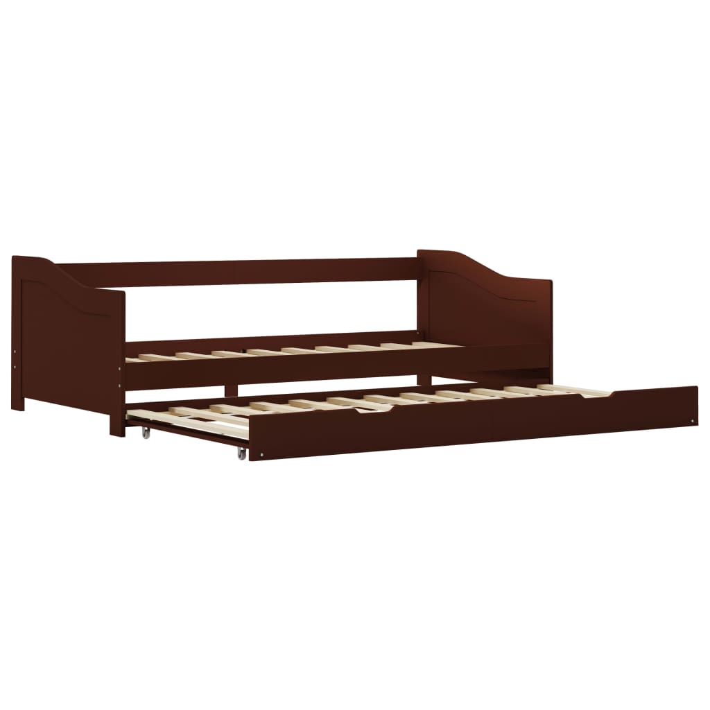 vidaXL Bedbankframe uittrekbaar grenenhout donkerbruin 90x200 cm