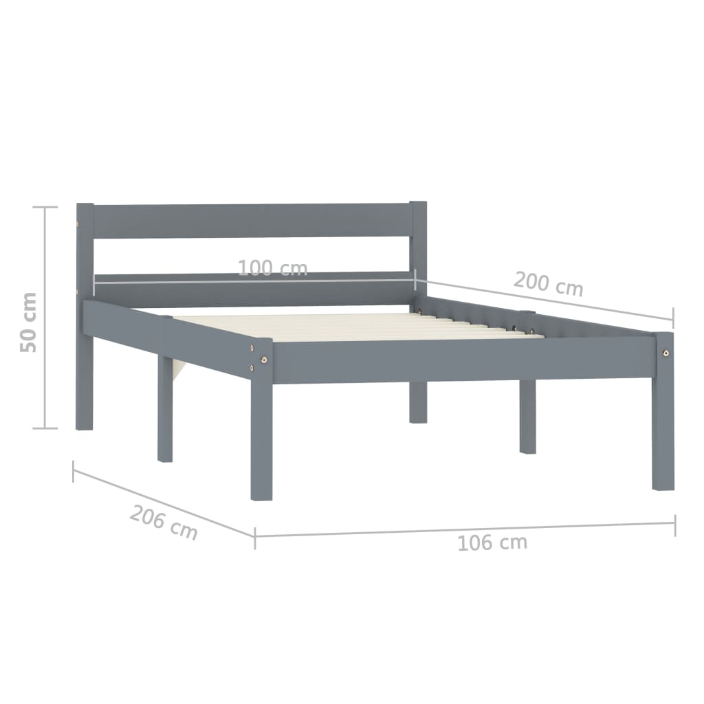 Cadru de pat, gri, 100 x 200 cm, lemn masiv de pin