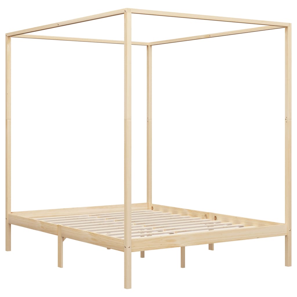 vidaXL Canopy Bed Frame Solid Pine Wood 160x200 cm