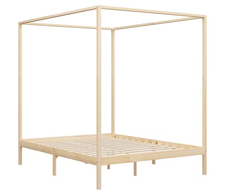 vidaXL Canopy Bed Frame Solid Pine Wood 160x200 cm