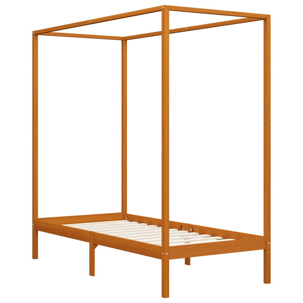 vidaXL mézbarna tömör fenyőfa baldachinos ágykeret 100 x 200 cm