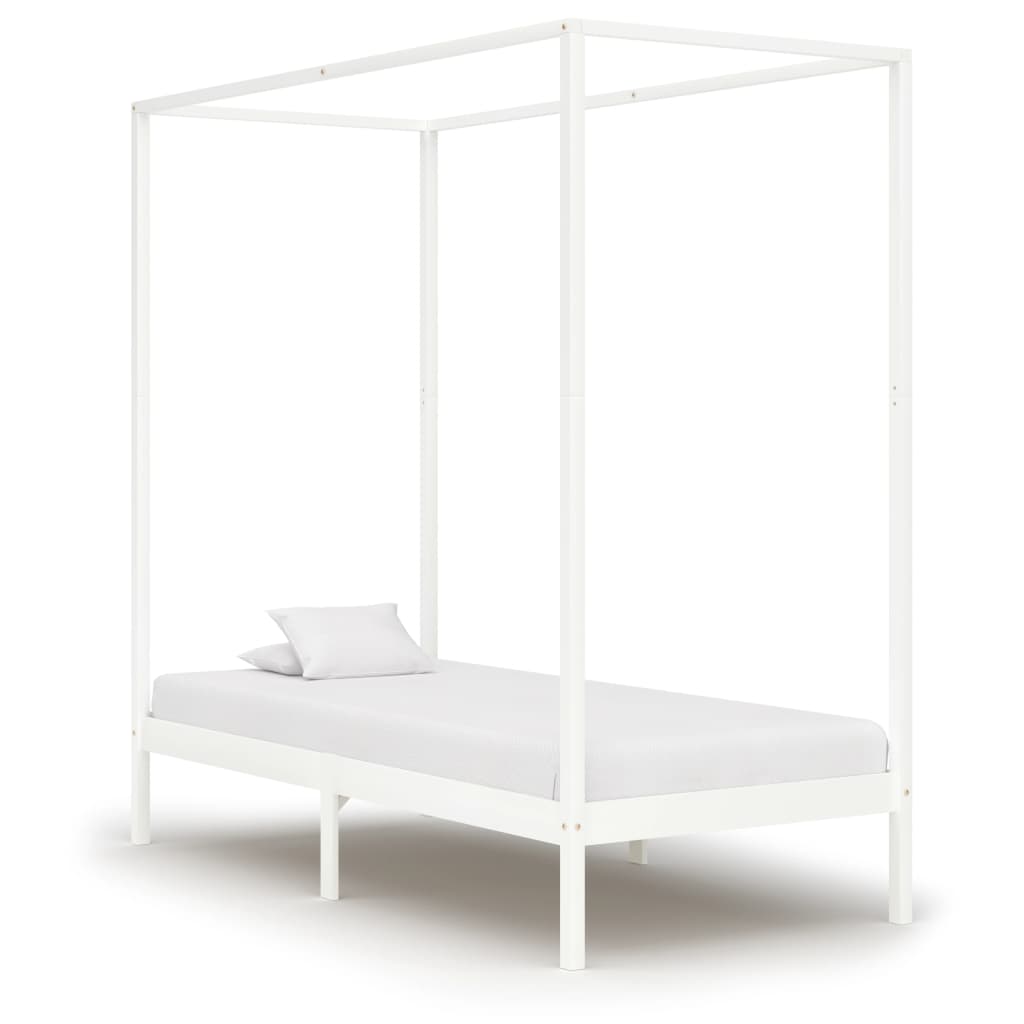 vidaXL Cadru pat cu baldachin, alb, 100 x 200 cm, lemn masiv de pin