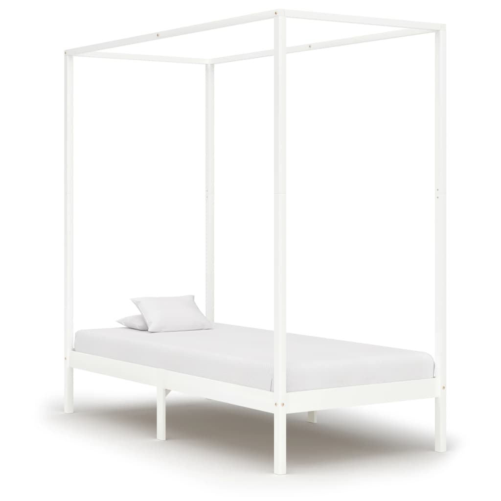 vidaXL Himmelbett-Gestell Weiß Massivholz Kiefer 100 x 200 cm