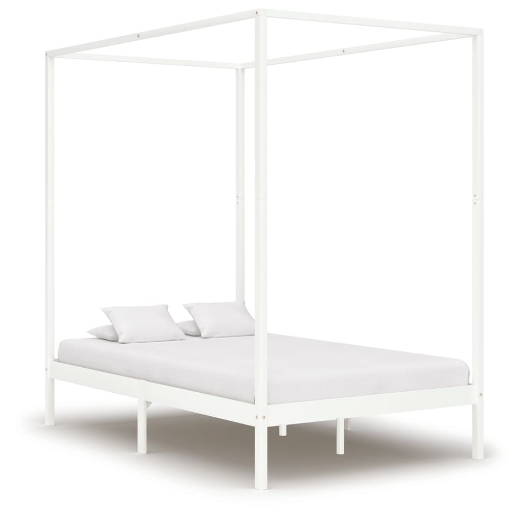 vidaXL Cadru pat cu baldachin, alb, 120 x 200 cm, lemn masiv de pin vidaXL