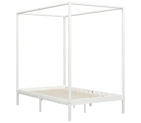vidaXL Canopy Bed Frame White Solid Pine Wood 120x200 cm