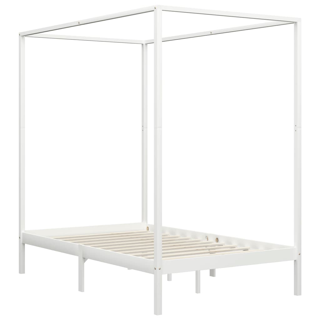 vidaXL Canopy Bed Frame White Solid Pine Wood 140x200 cm
