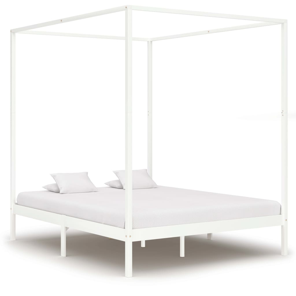 vidaXL Rám postele s nebesy bílý masivní borovice 160 x 200 cm