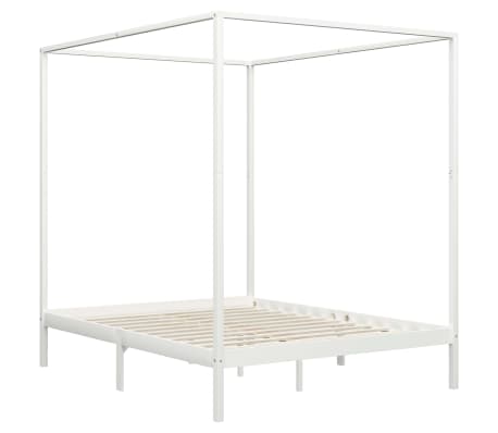 vidaXL Canopy Bed Frame White Solid Pine Wood 160x200 cm