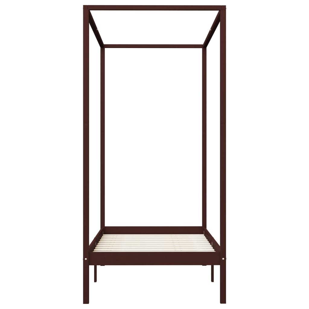 Alternativ bild 1 för VidaXl Sängram Himmelsäng Mörkbrun Massiv Furu 100X200 Cm