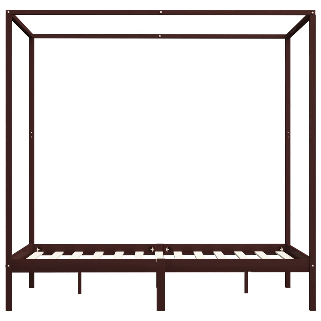 Thumbnail - vidaXL Himmelbett-Gestell Dunkelbraun Massivholz Kiefer 120 x 200 cm