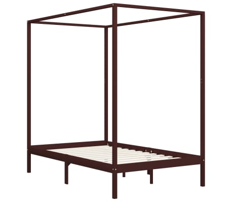 vidaXL Lovos rėmas su baldakimu, rudas, 140x200cm, pušies masyvas
