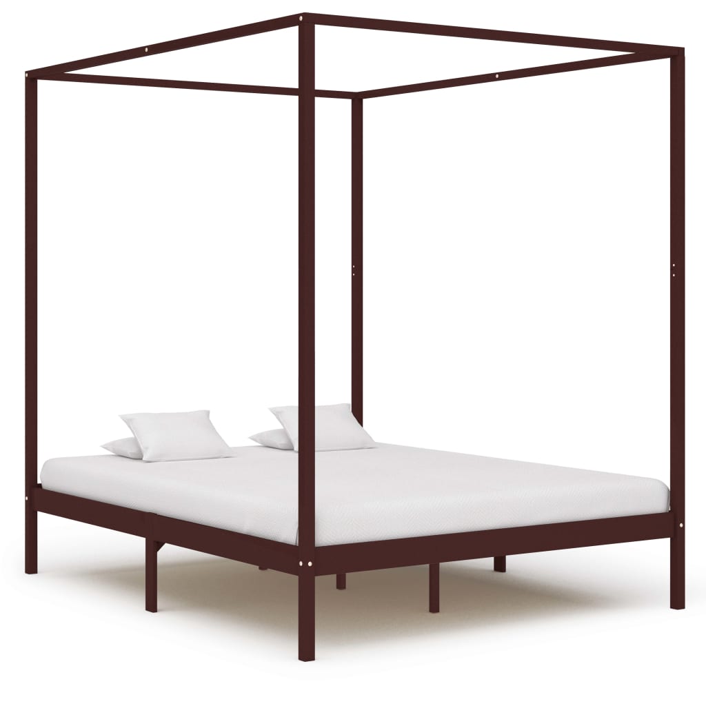 vidaXL Cadru pat cu baldachin, maro închis, 160x200cm, lemn masiv pin vidaXL