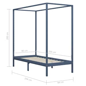 Rám postele s nebesy šedý masivní borové dřevo 90 x 200 cm - obrázek 7