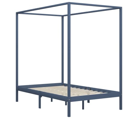 vidaXL Lovos rėmas su baldakimu, pilkas, 120x200cm, pušies masyvas