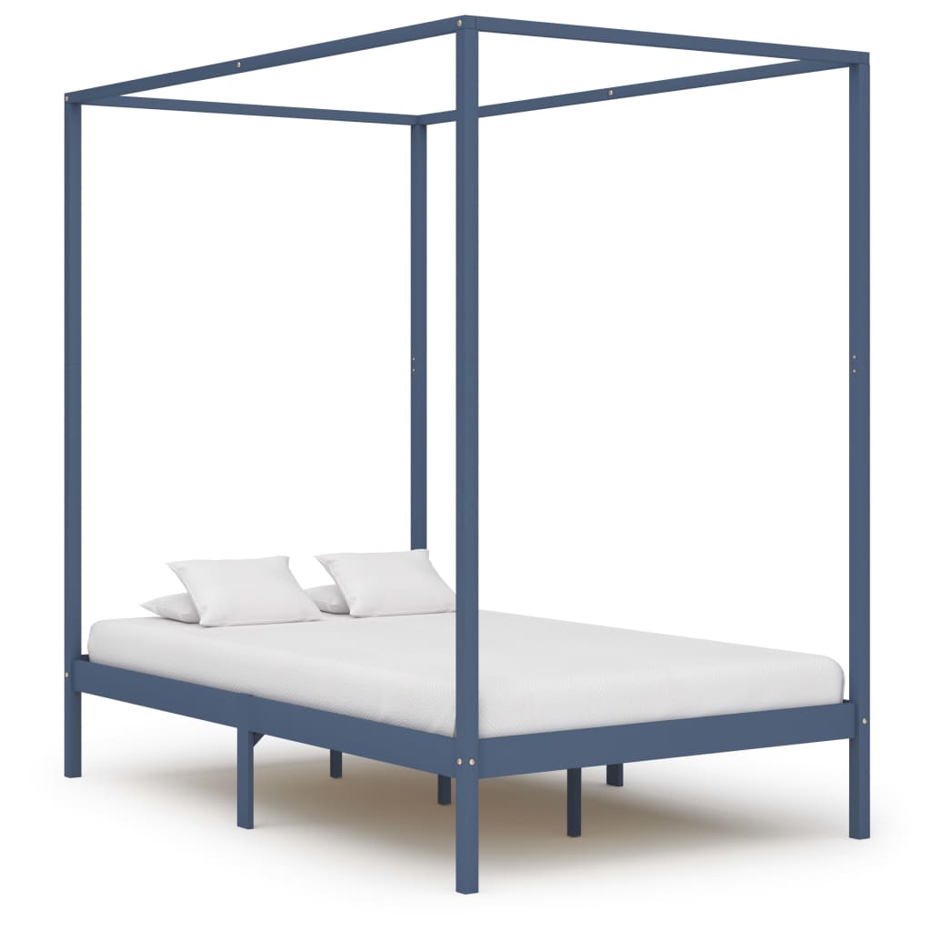 vidaXL Cadru de pat cu baldachin, gri, 120×200 cm, lemn masiv de pin vidaXL