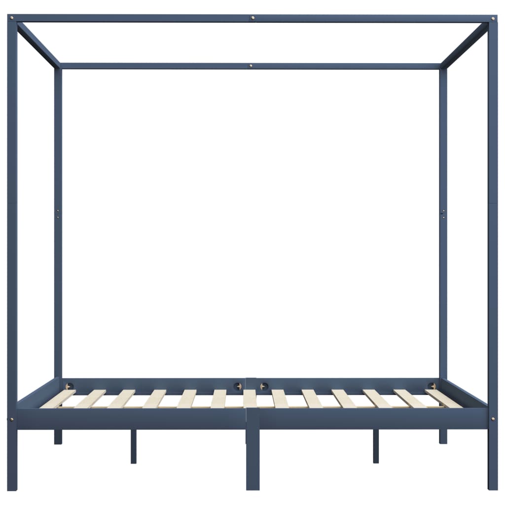 vidaXL Canopy Bed Frame Grey Solid Pine Wood 160x200 cm