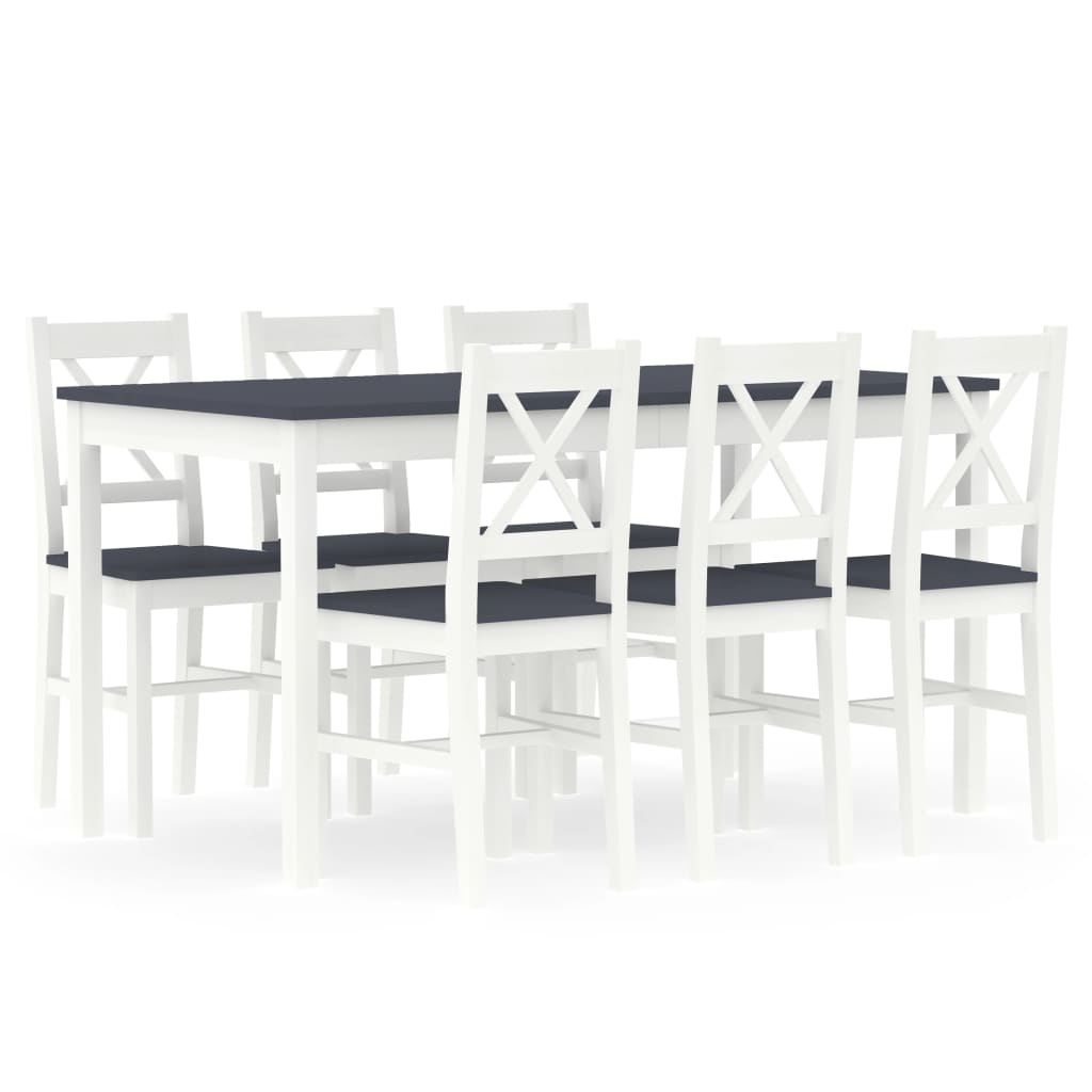 7 Piece Dining Set Pinewood White and Grey