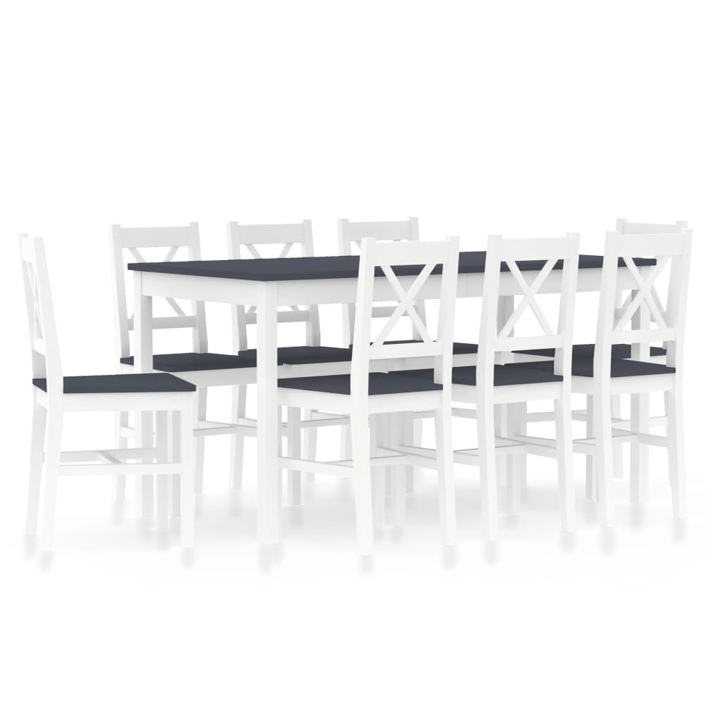 vidaXL Set mobilier de bucătărie, 9 piese, alb și gri, lemn de pin poza 2021 vidaXL