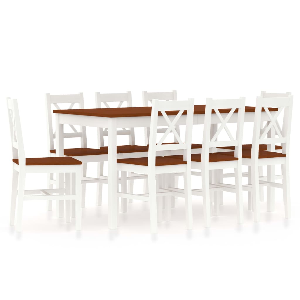 vidaXL Set mobilier de bucătărie, 9 piese, alb și maro, lemn de pin imagine vidaxl.ro