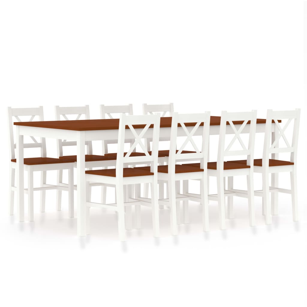 vidaXL Set mobilier de bucătărie, 9 piese, alb și maro, lemn de pin vidaXL