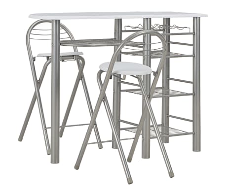 vidaXL 3dílný barový set s policemi dřevo a ocel bílý