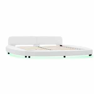 vidaXL Lovos rėmas su LED, baltos sp., 180x200cm, dirbtinė oda