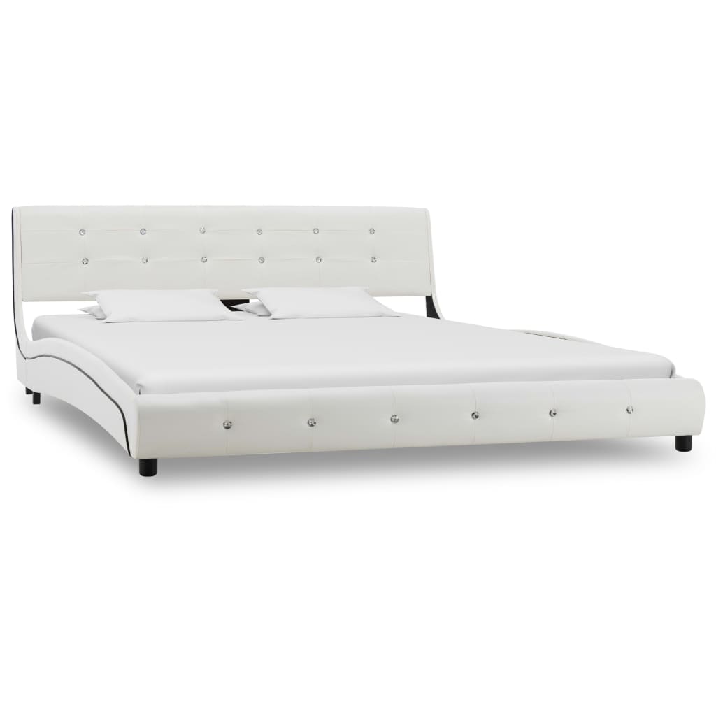 vidaXL Cadru de pat, alb, 150×200 cm, piele ecologică vidaXL imagine 2022