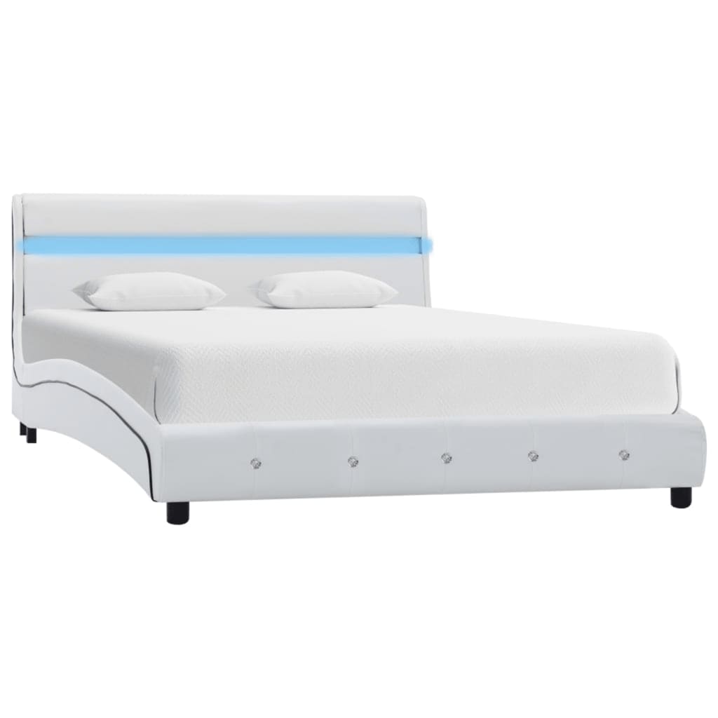 vidaXL Bed Frame with LED White Faux Leather 135x190 cm 4FT6 Double