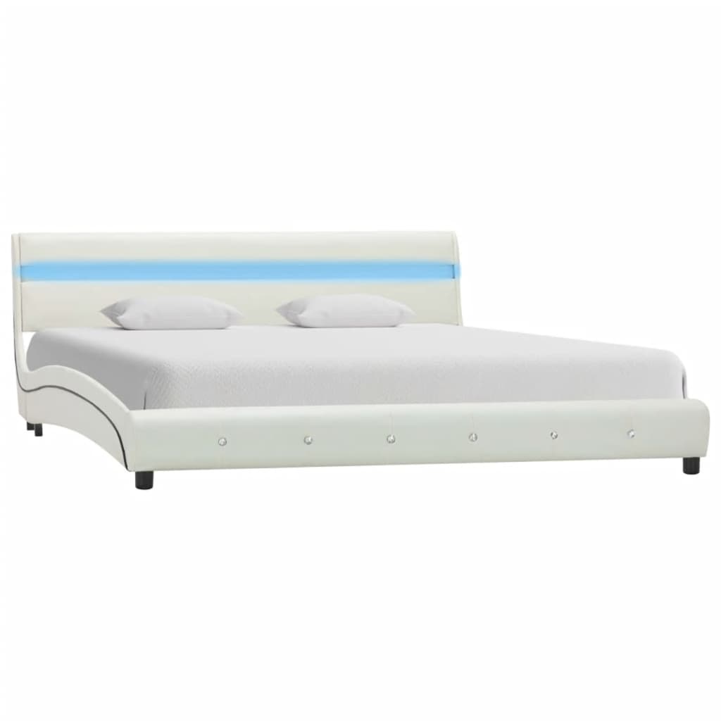 vidaXL Bed Frame with LED White Faux Leather 180x200 cm 6FT Super King