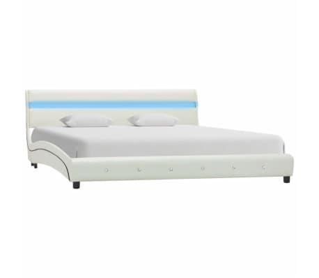 vidaXL Bed Frame with LED White Faux Leather 180x200 cm 6FT Super King