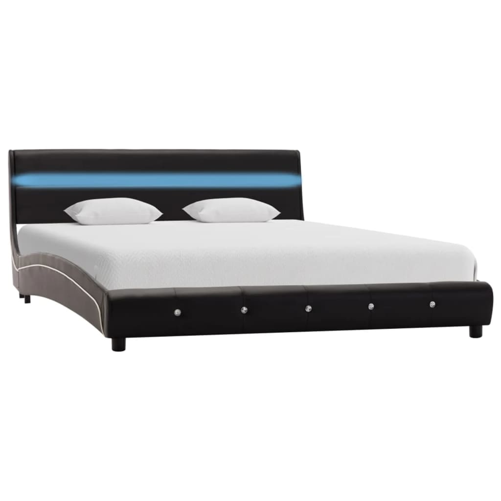 vidaXL Bed Frame with LED Black Faux Leather 120x190 cm 4FT Small Double