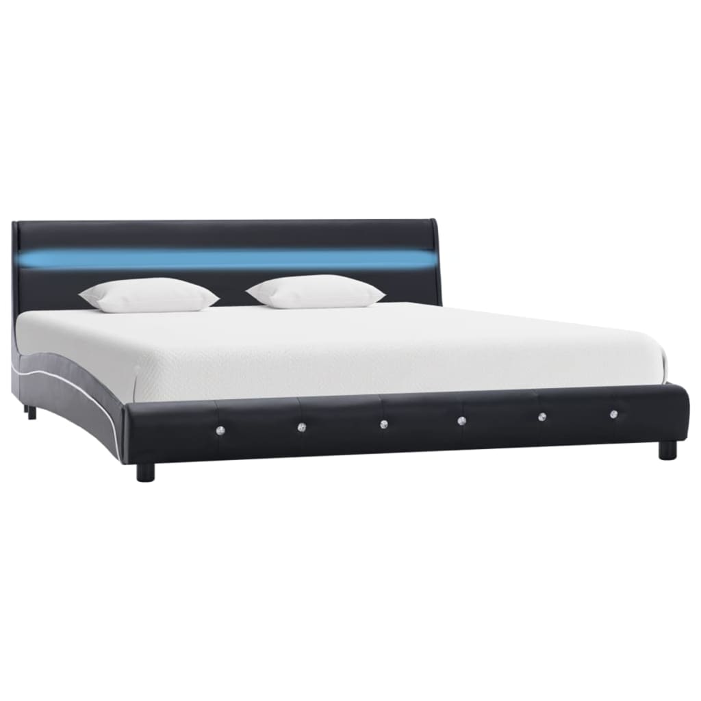 vidaXL Bed Frame with LED Black Faux Leather 150x200 cm 5FT King Size