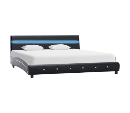 vidaXL Bed Frame with LED Black Faux Leather 150x200 cm 5FT King Size