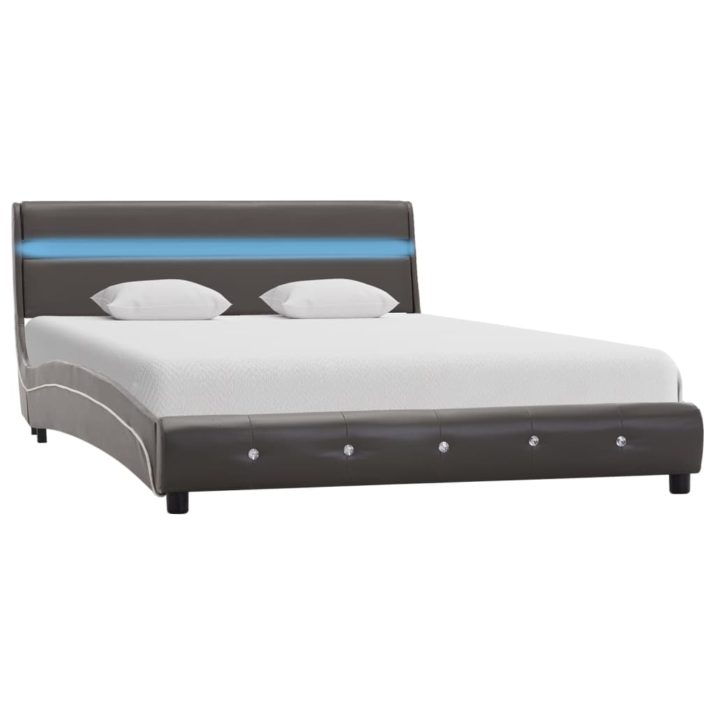 vidaXL Bed Frame with LED Grey Faux Leather 135x190 cm 4FT6 Double